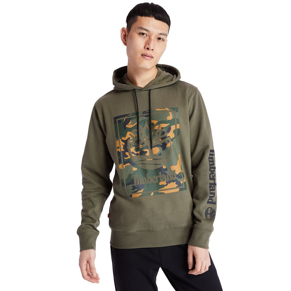 Timberland Mens Sweatshirts Camo Tree-Logo Hoodie - Olive - India TN6301275